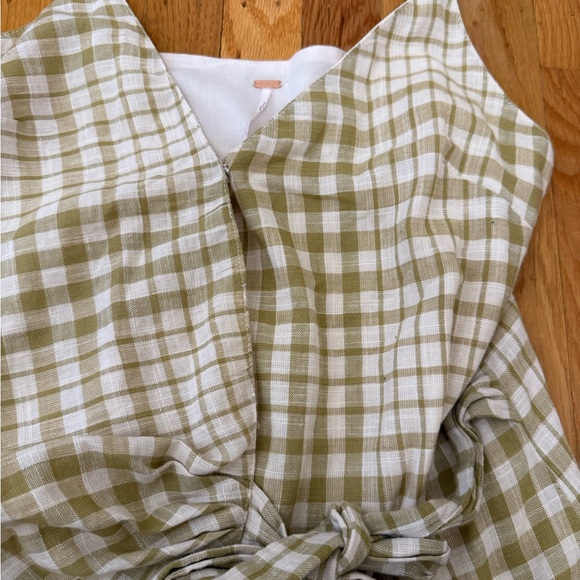 Free People Asymmetrical Plaid Dress in Green and Cream - Picture 4 of 4